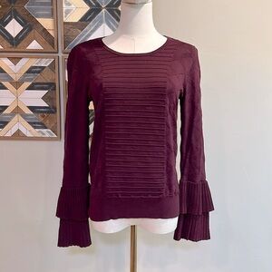 Parker NY Women’s Burgundy Maroon Ruffle Sleeve Sweater Top Anthropologie Small
